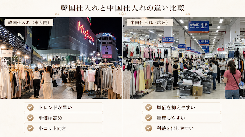 韓国仕入れと中国仕入れの違い比較