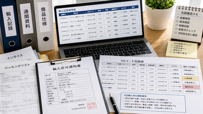 輸入許可通知書とHSコード記録表