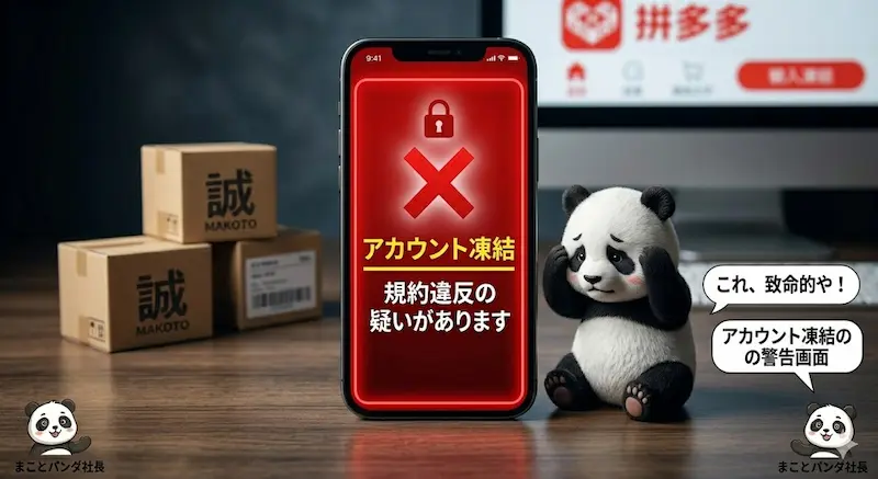 拼多多で「アカウント凍結」の警告が表示されたスマホ
