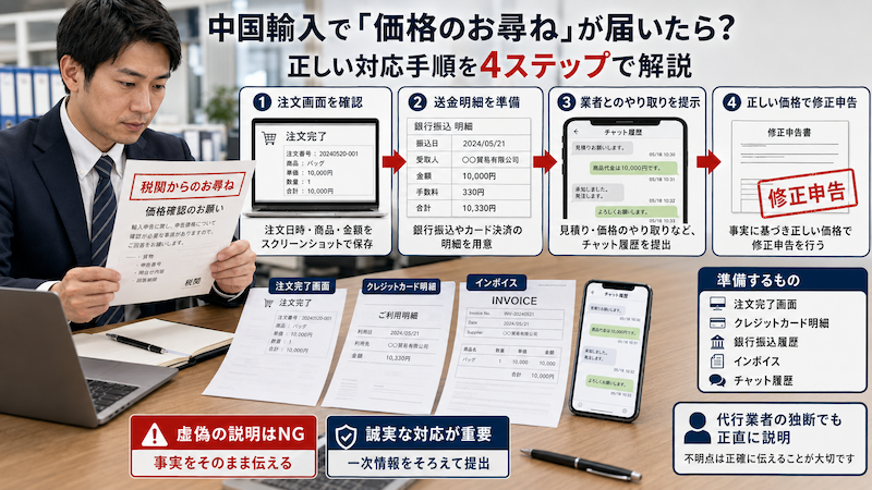 税関から価格確認が届いた時の対応手順