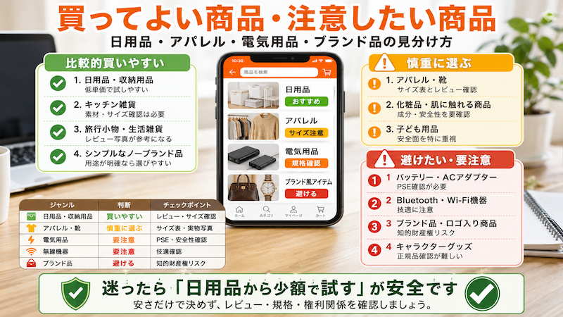 Temuで買ってよい商品と避けたい商品