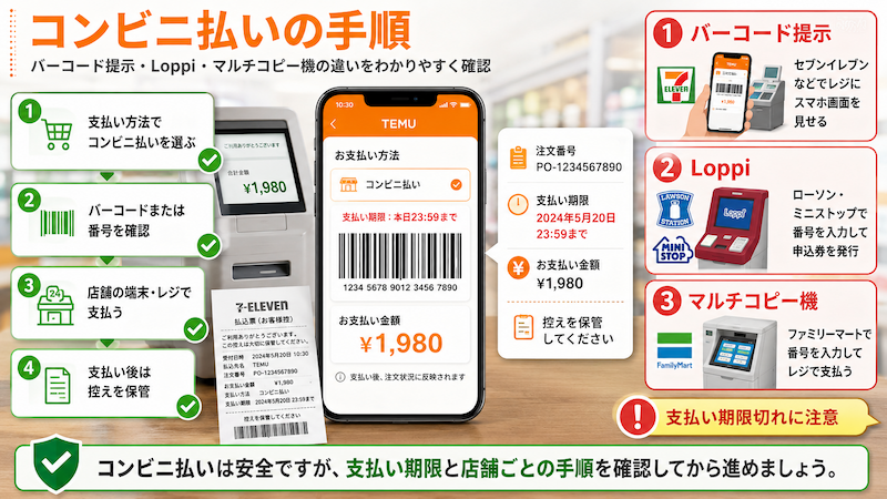 Temuコンビニ払いの手順